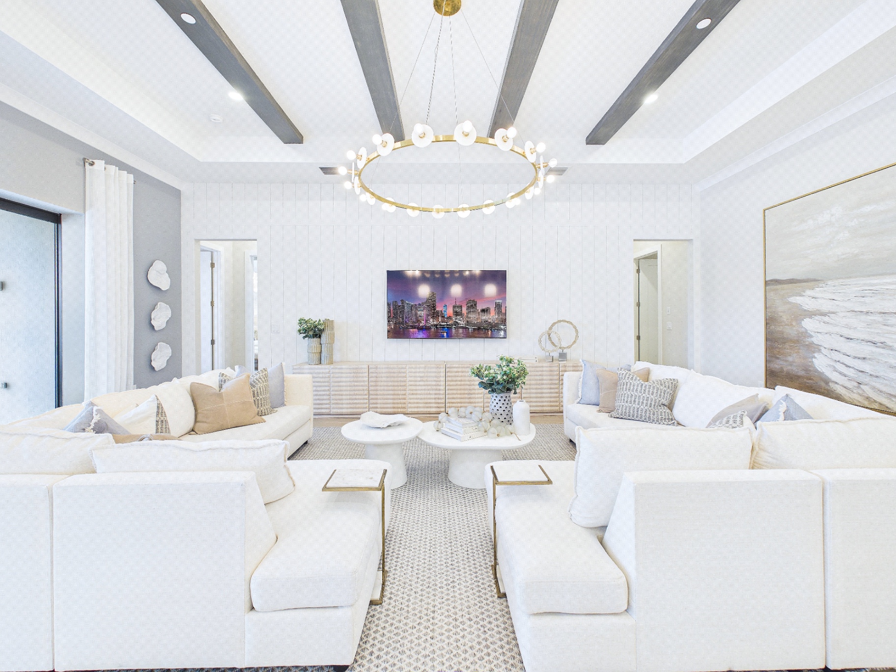 Minimalist living room with floor-to-ceiling windows