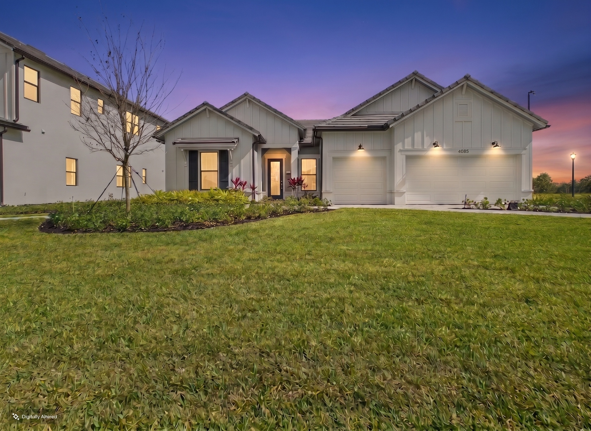 Luxury Fort Lauderdale residence with palm-lined paver driveway